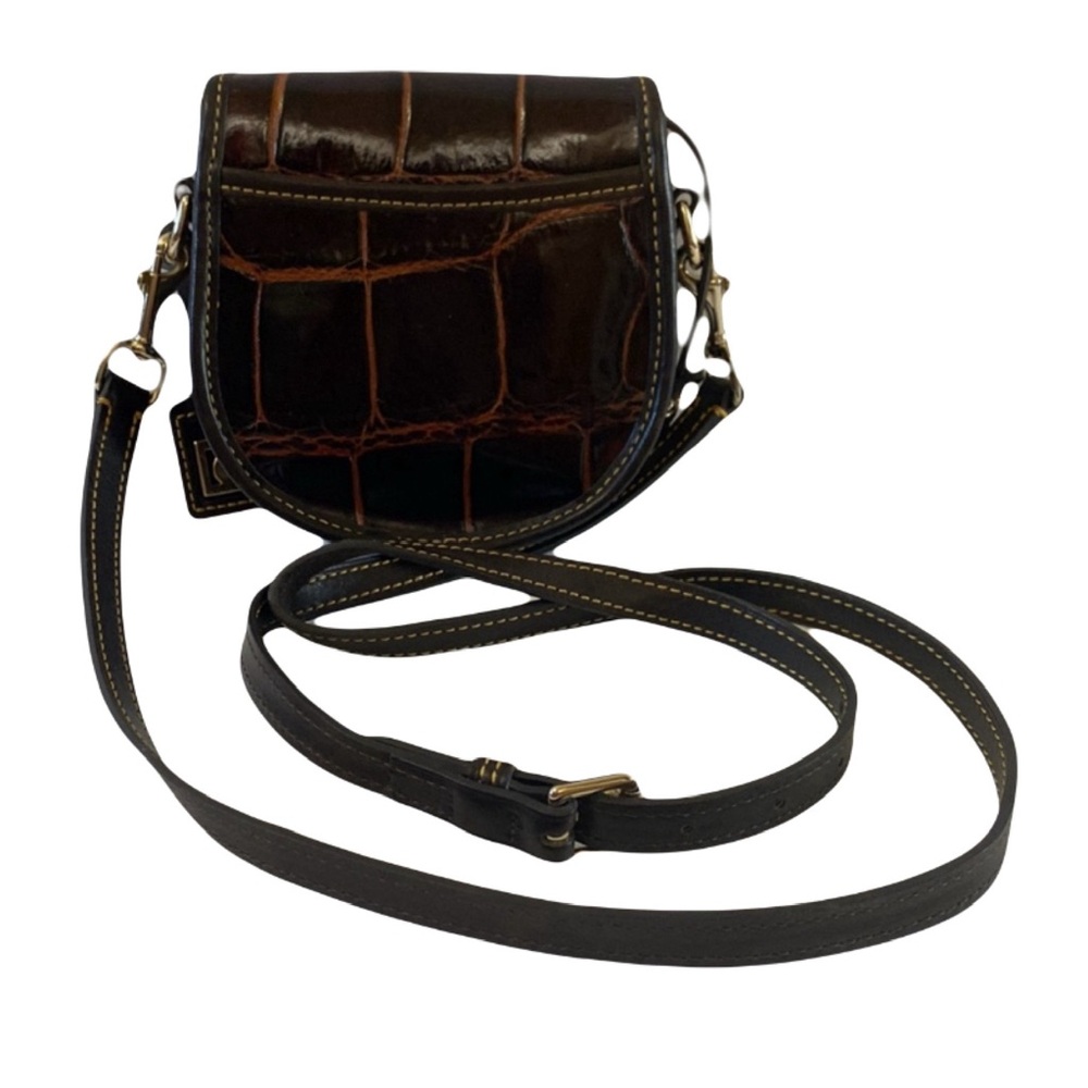 🦆Dooney & Bourke Croc- Embossed Leather Brown Cognac Mini Flap Crossbody🦆 - Picture 4 of 17